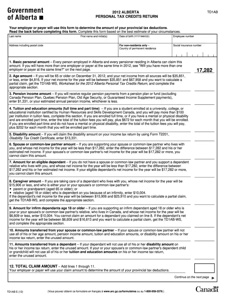 how to fill out td1ab form 2023 Preview on Page 1