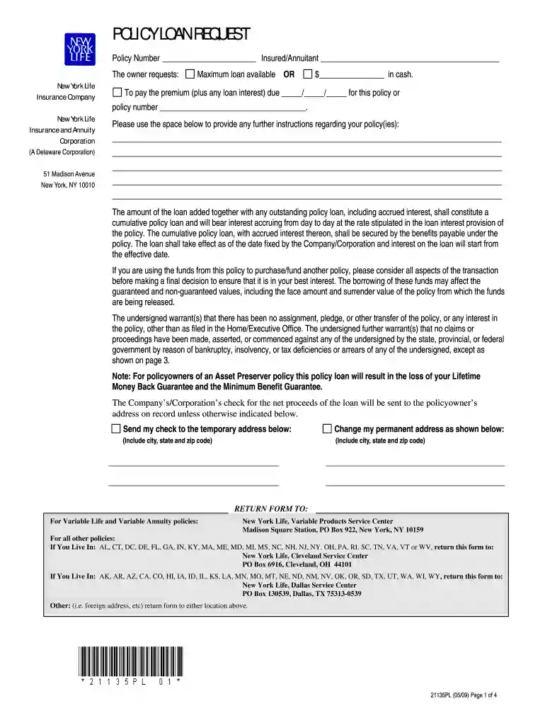 ny life loan 2009 form Preview on Page 1