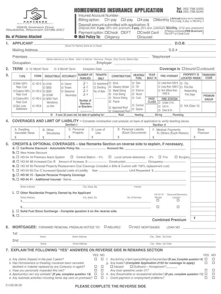 insurance appliation home owner Preview on Page 1