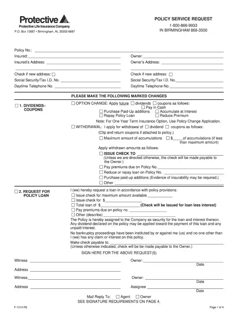 protective life beneficiary change form Preview on Page 1