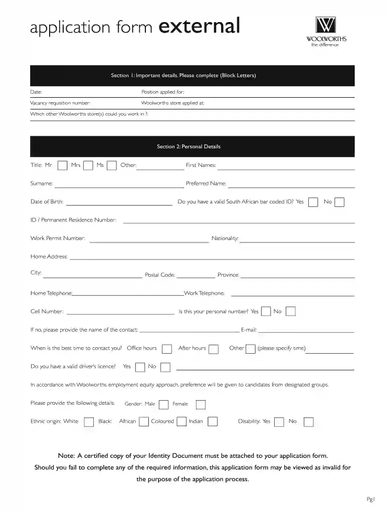 woolworths job application Preview on Page 1