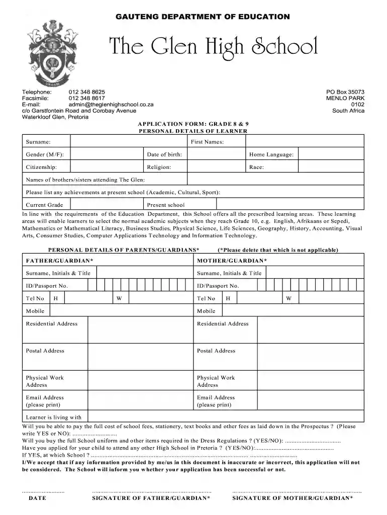 glen application form Preview on Page 1