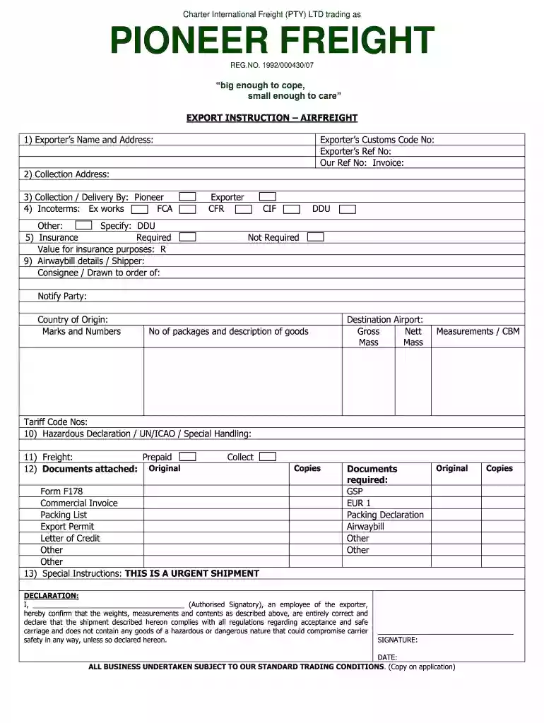 shipping instructions template Preview on Page 1