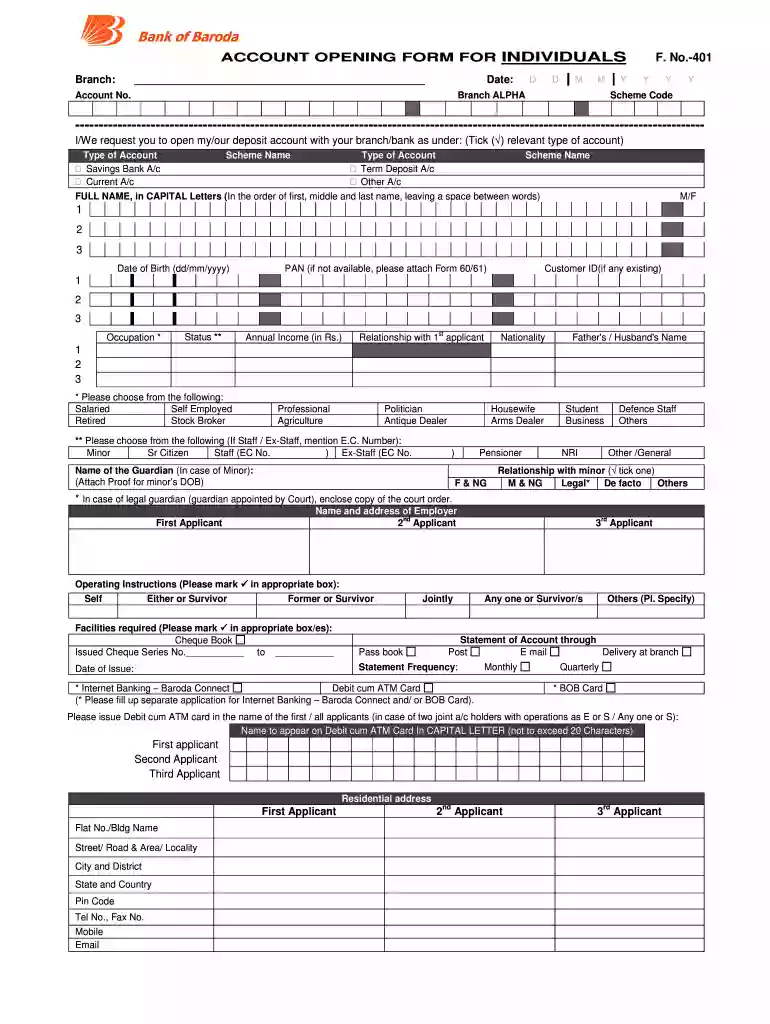 bank of baroda account opening form filling sample pdf Preview on Page 1