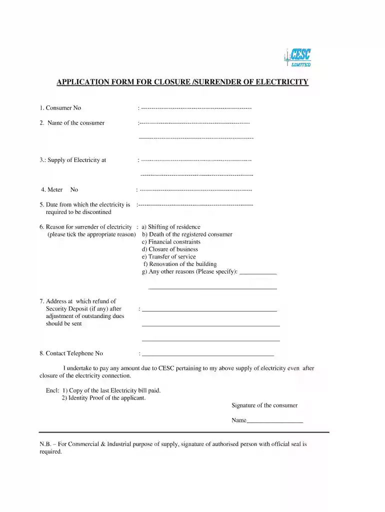 application for disconnection of electricity connection wbsedcl Preview on Page 1