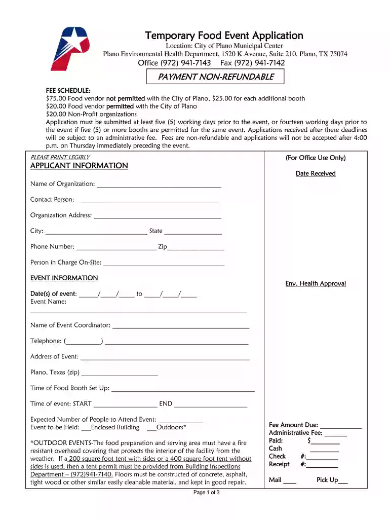 city of plano food permit Preview on Page 1