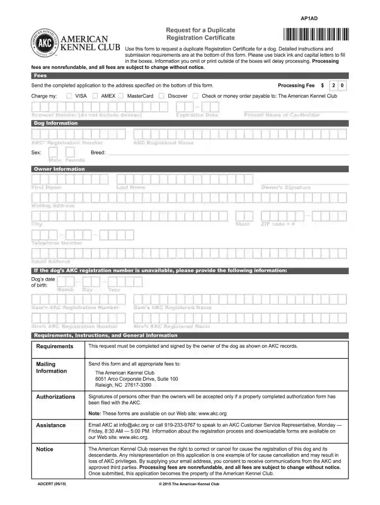 lost akc papers Preview on Page 1