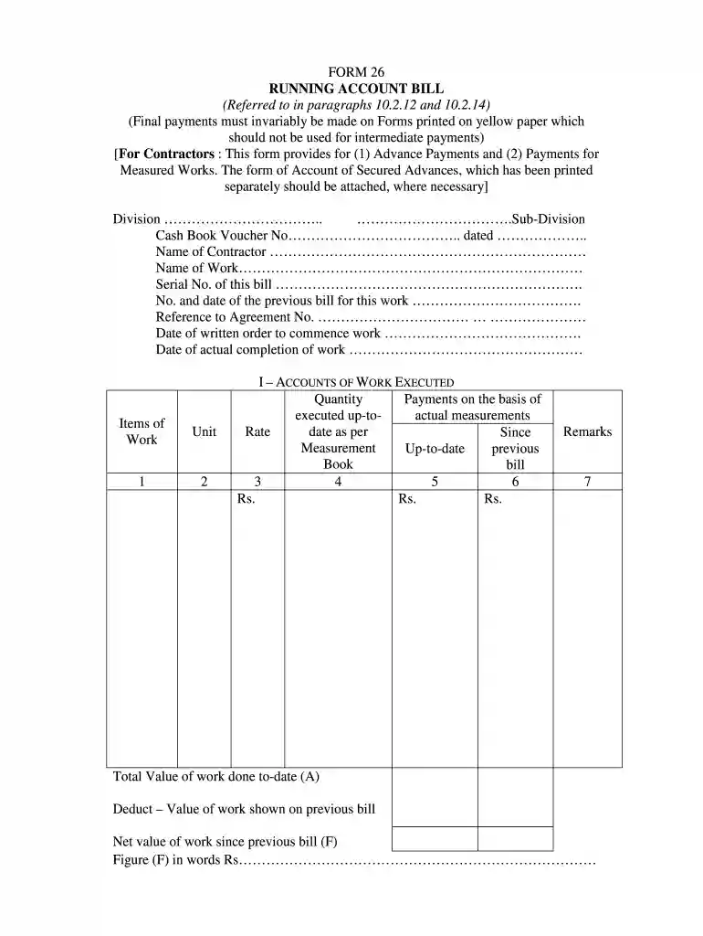 running account bill form 26 pdf download Preview on Page 1