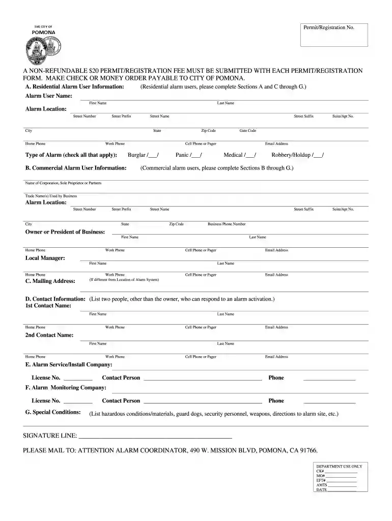 pomona alarm permit form Preview on Page 1