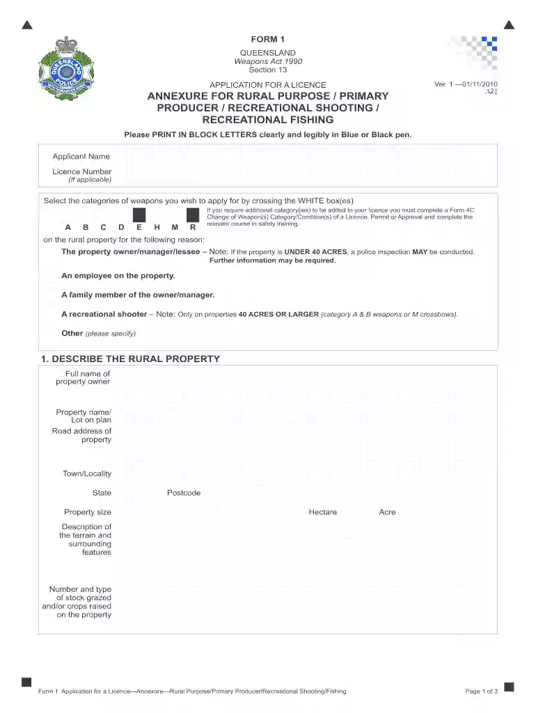 form 1 annexure recreational shooting Preview on Page 1