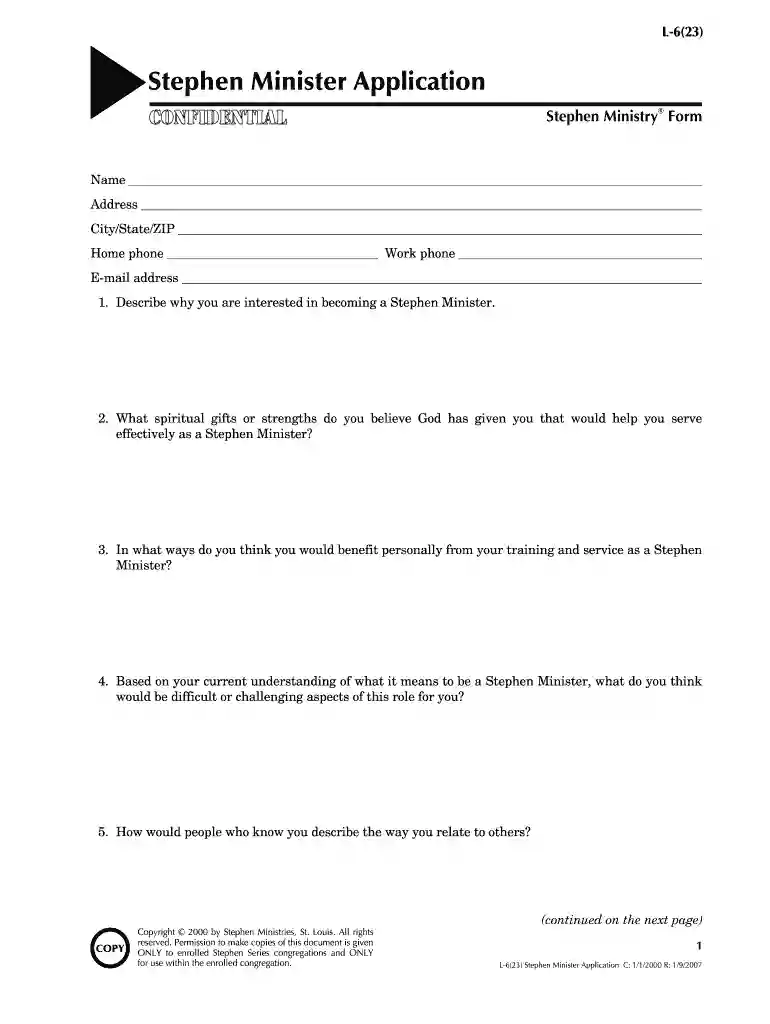 ministry application form Preview on Page 1