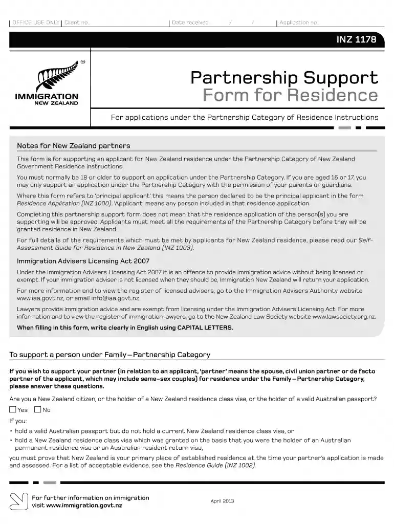 partnership support for residence 2013 form Preview on Page 1