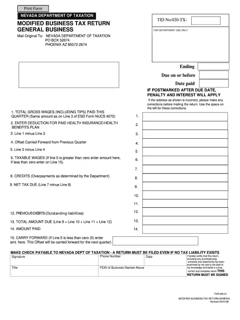 nevada modified business tax Preview on Page 1