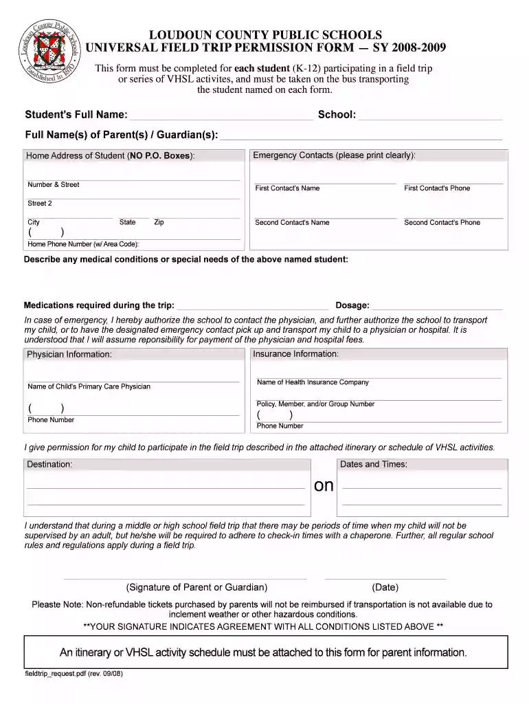 field trip registration form Preview on Page 1
