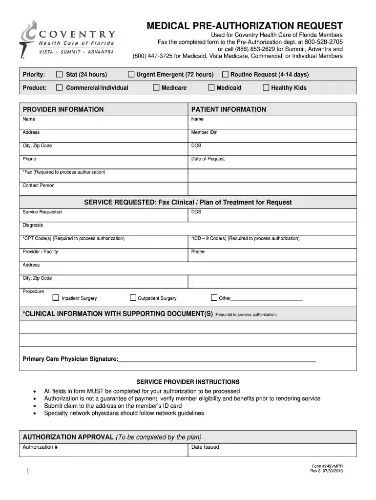 coventry prior authorization form Preview on Page 1