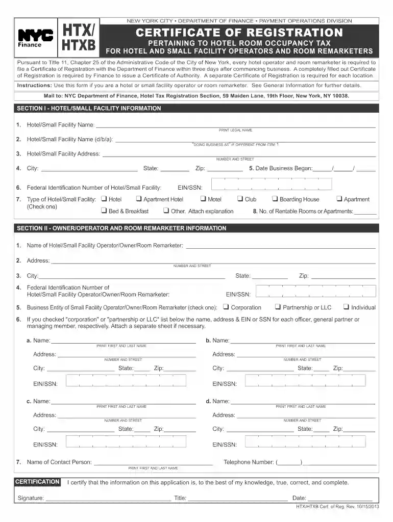 nyc form htxhtxb cert of reg Preview on Page 1