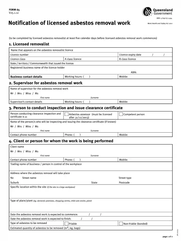 form 65 asbestos Preview on Page 1
