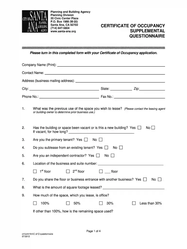 2012 supplemental questionnaire Preview on Page 1