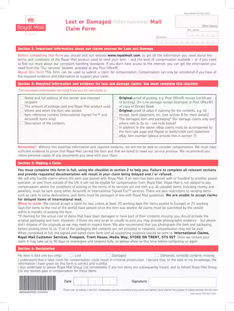 royal mail claim form Preview on Page 1