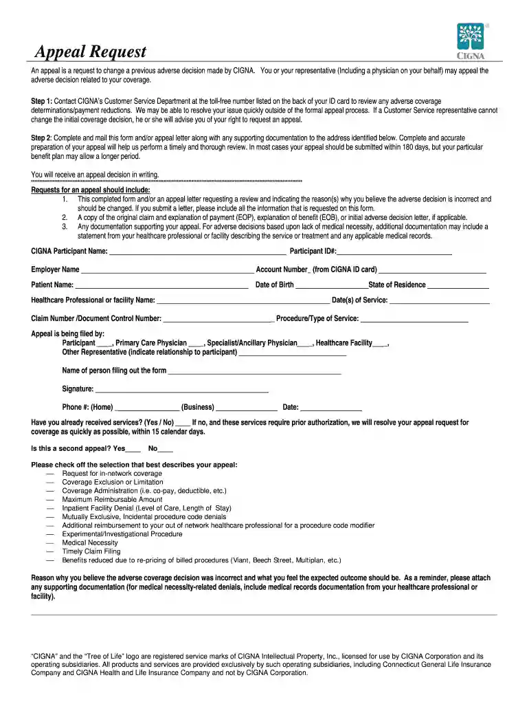 cigna appeal form Preview on Page 1