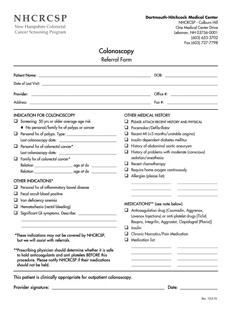 colonoscopy form Preview on Page 1