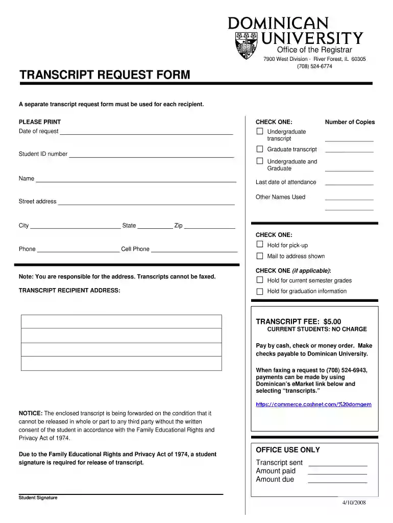dominican university transcripts Preview on Page 1