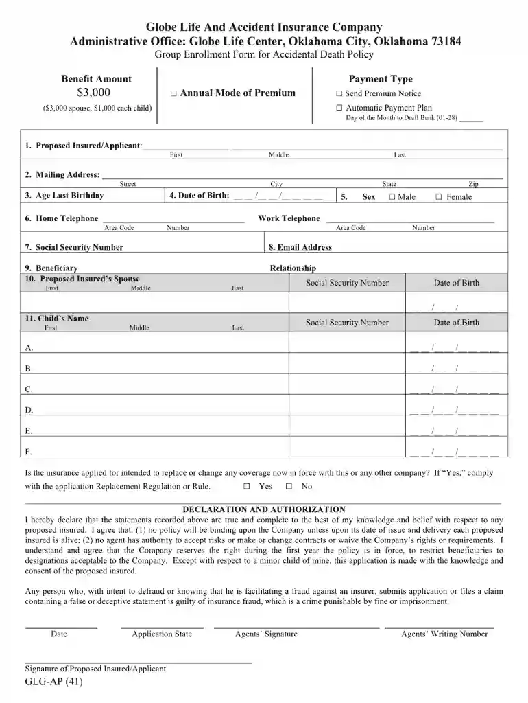 globe life beneficiary change form Preview on Page 1
