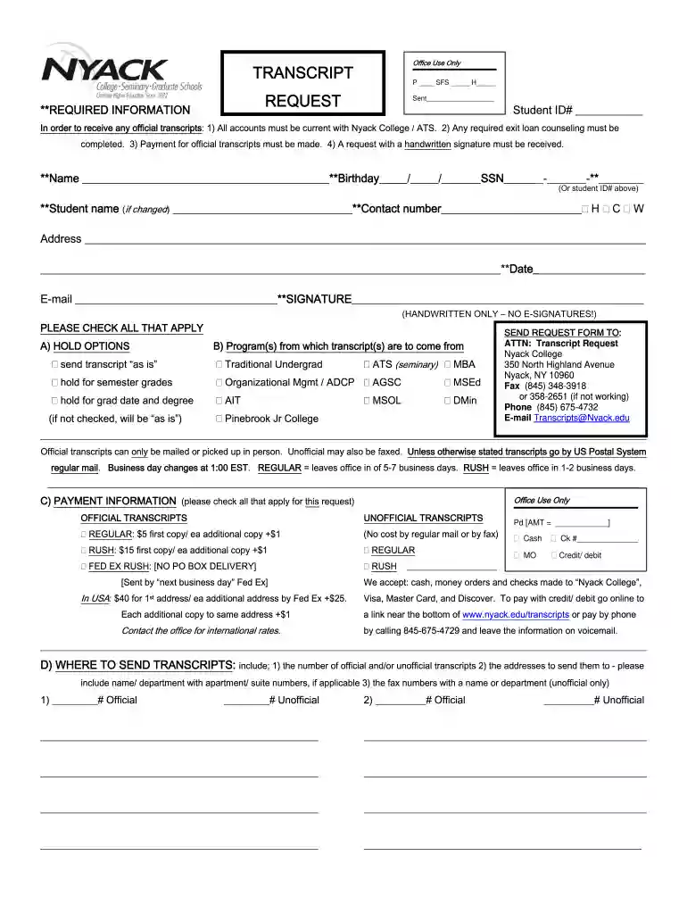 nyack college transcripts Preview on Page 1