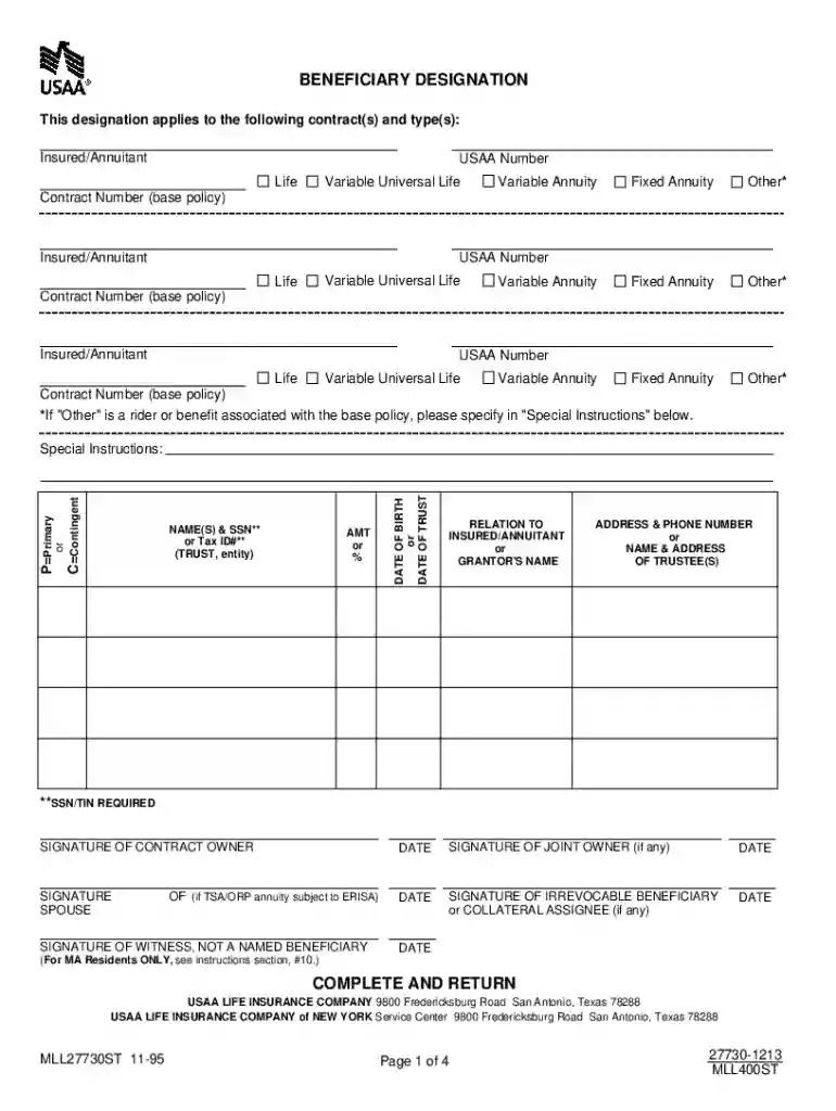 usaa beneficiary designation form Preview on Page 1