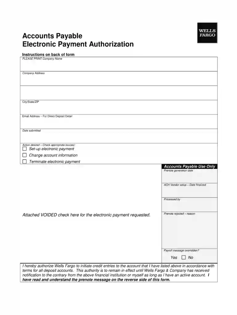 wells fargo ach form Preview on Page 1