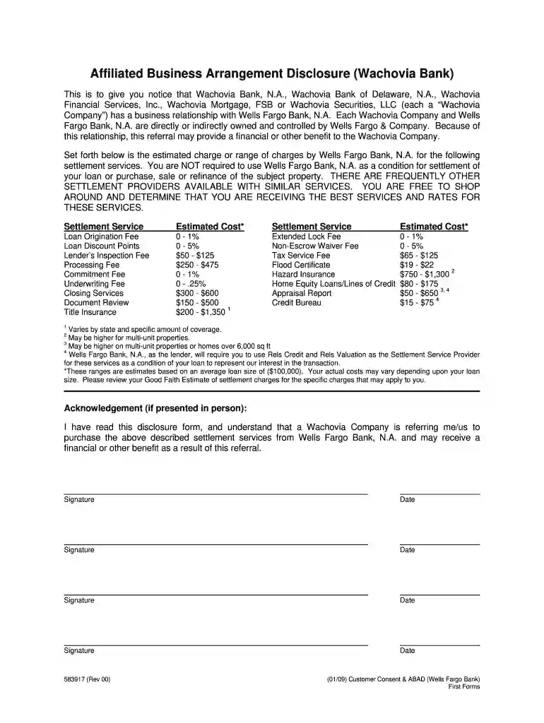 affiliated business disclosure template Preview on Page 1