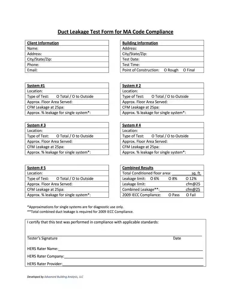 duct light test report format Preview on Page 1