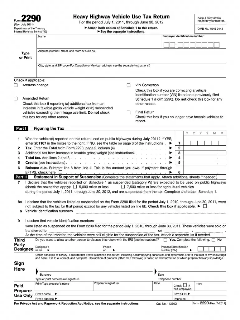 2011 2290 form Preview on Page 1