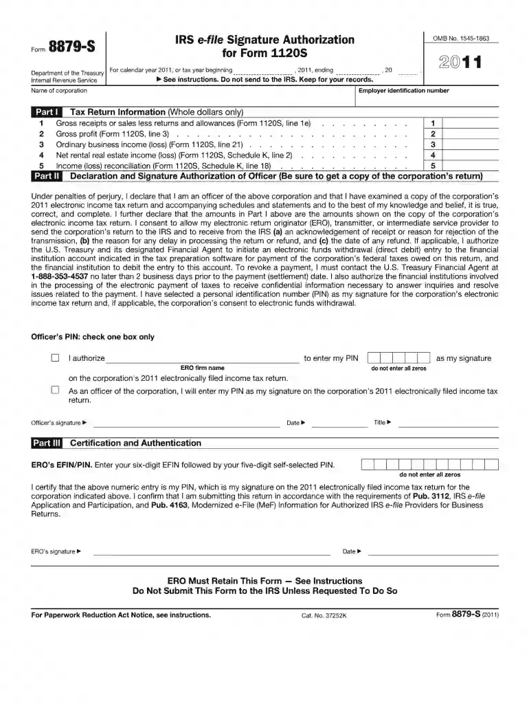 2011 form 8879 Preview on Page 1