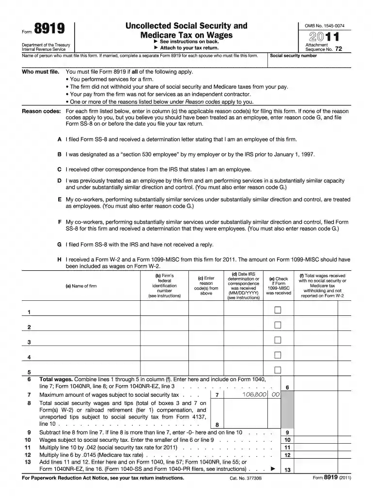 form 8919 Preview on Page 1