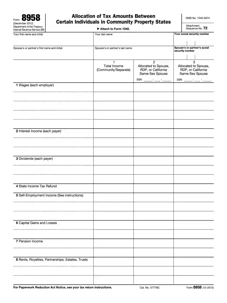 form 8958 Preview on Page 1