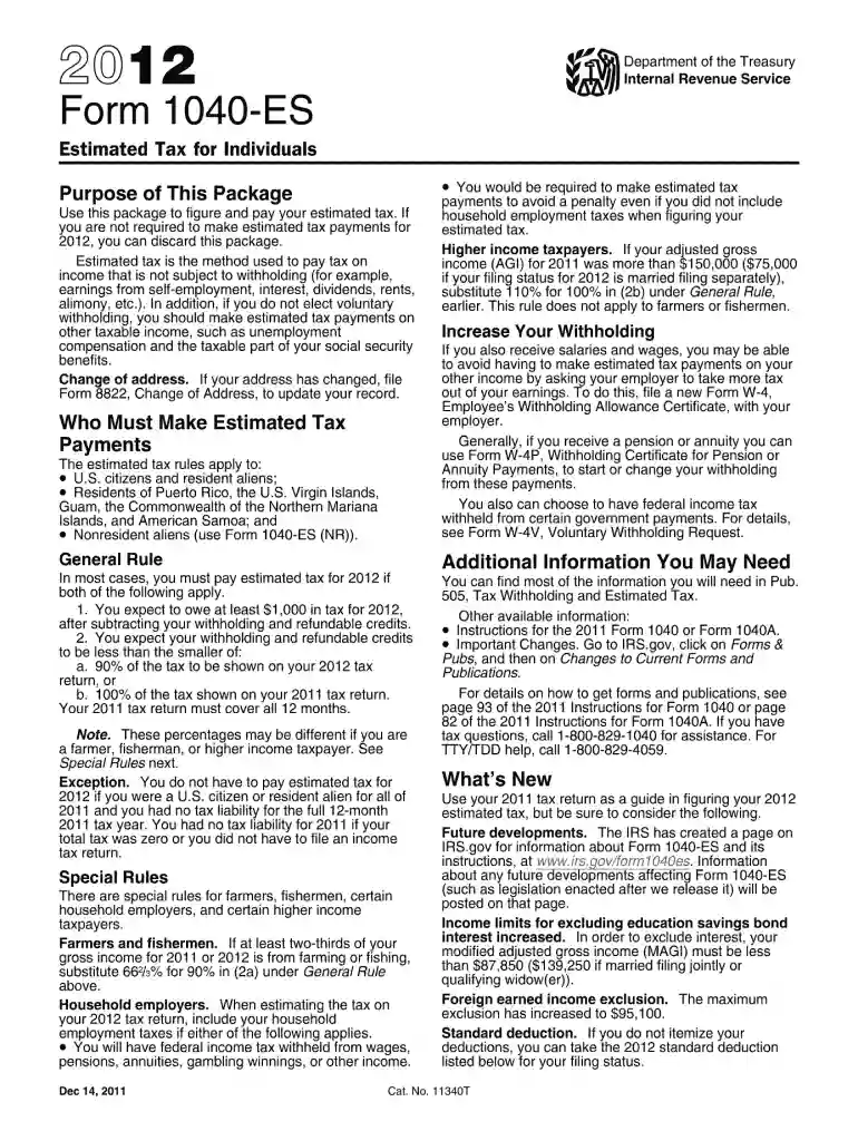2012 form 1040 es Preview on Page 1