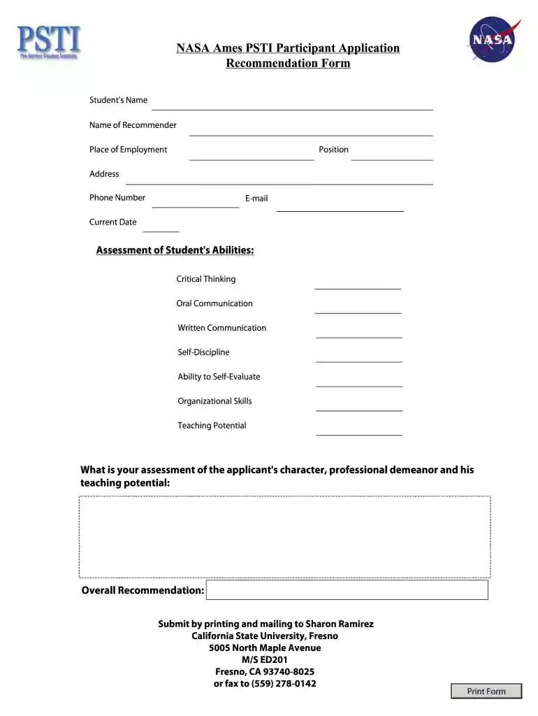 nasa application form for students Preview on Page 1