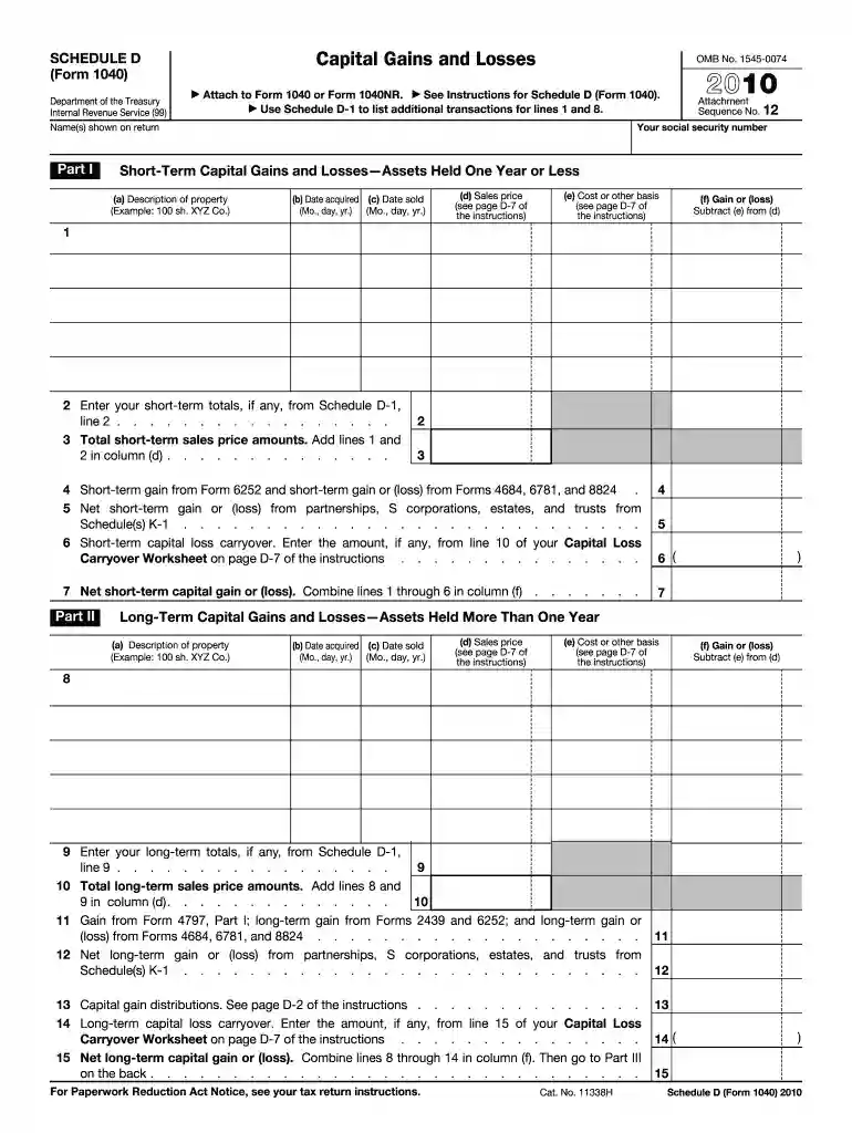 form 1040 schedule d Preview on Page 1