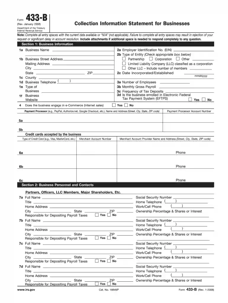 form 433 b fillable Preview on Page 1