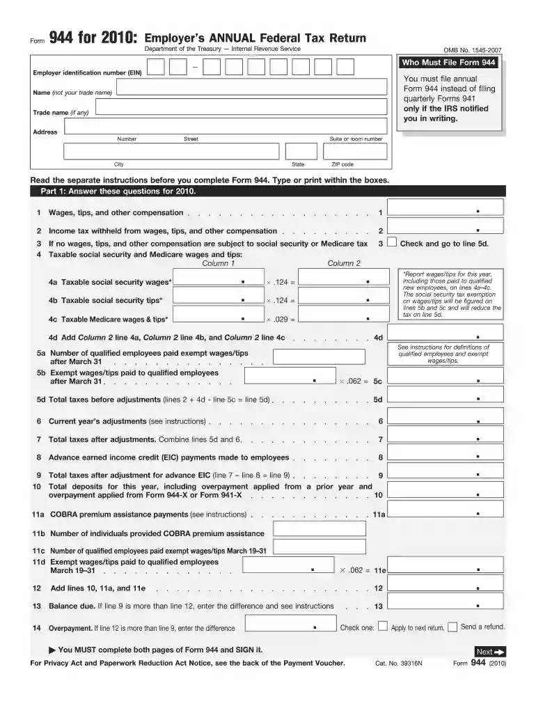 2010 form 944 Preview on Page 1