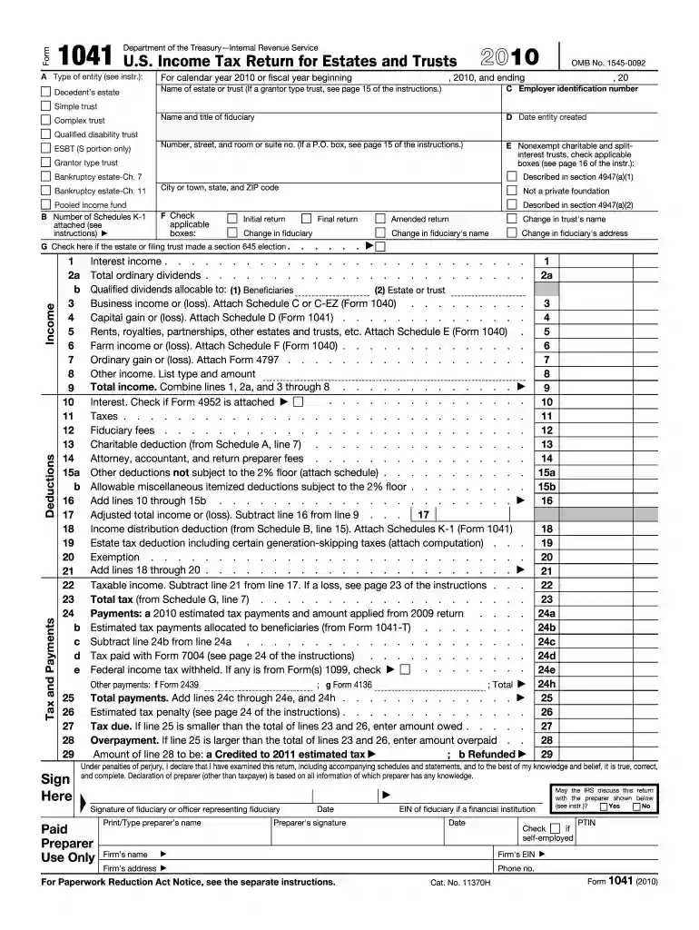 2010 form 1041 Preview on Page 1
