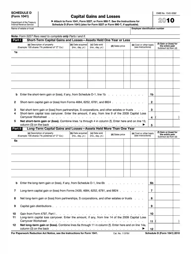 2010 form 1041 schedule d Preview on Page 1