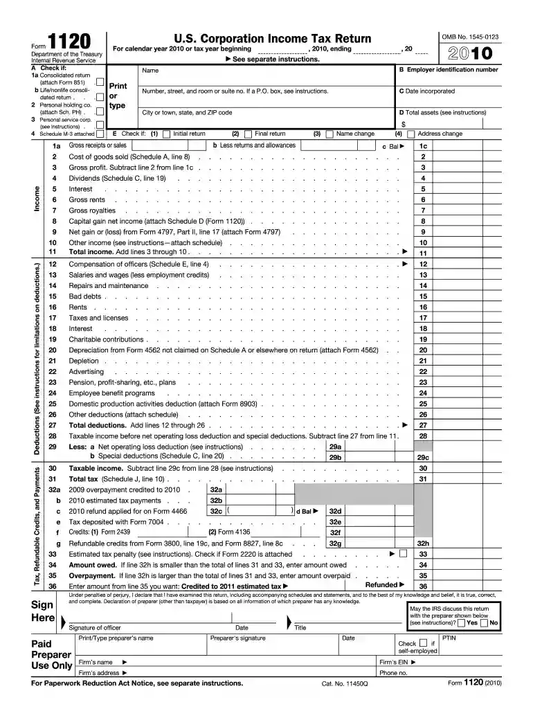 form 1120 2010 Preview on Page 1