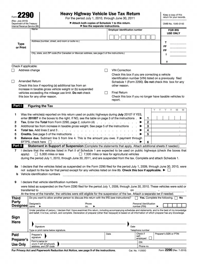 2010 form 2290 Preview on Page 1