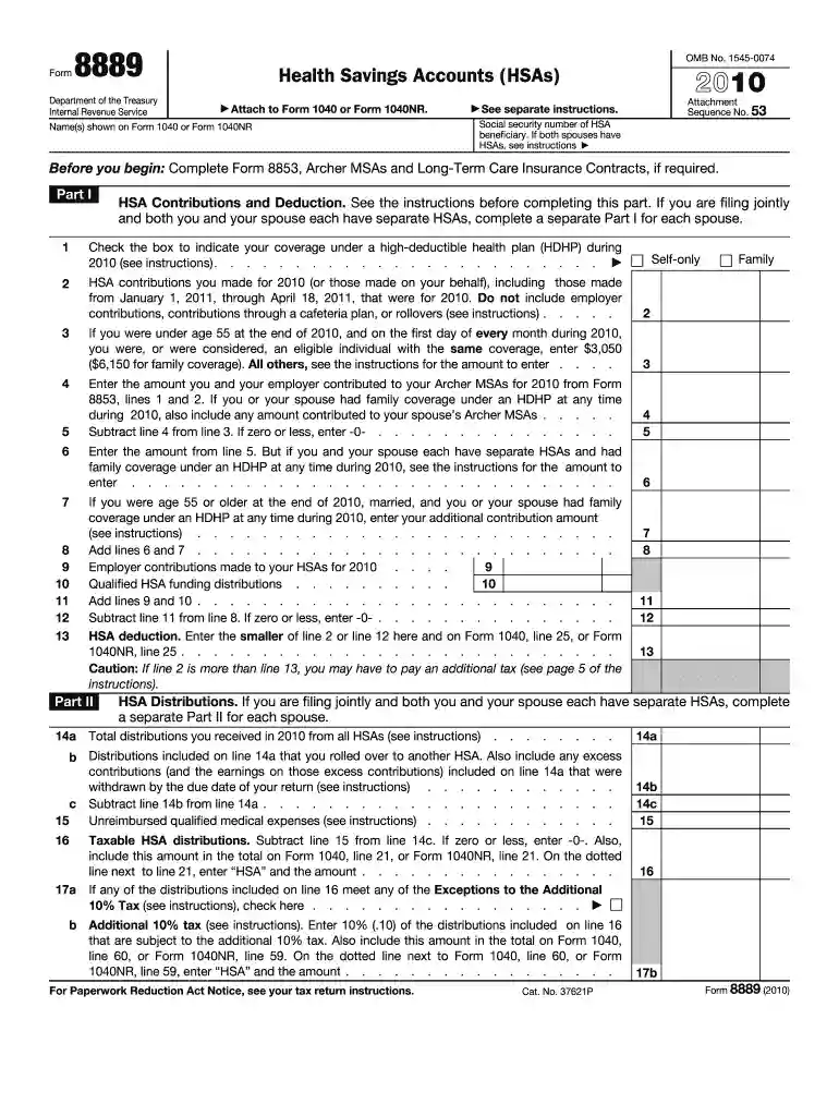 8889 form 2010 Preview on Page 1