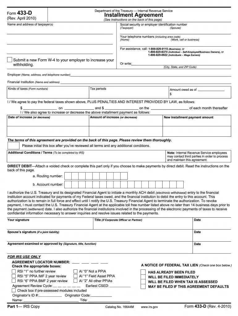 where do i mail form 433 d 2010 Preview on Page 1