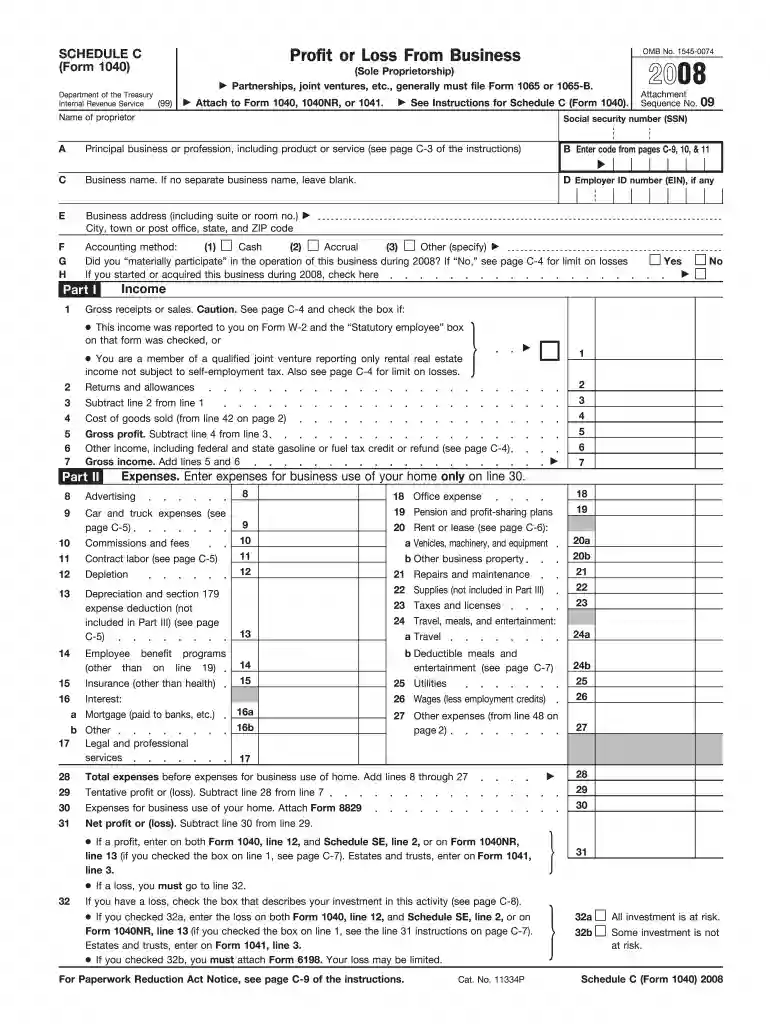2008 schedule c Preview on Page 1