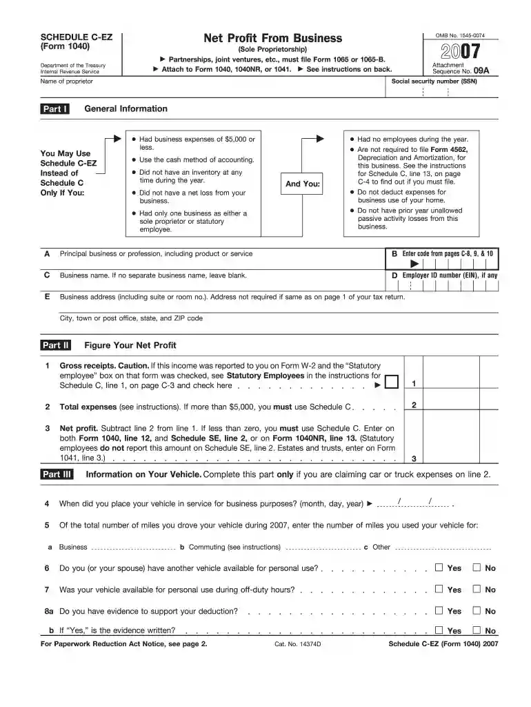2007 schedule c form Preview on Page 1