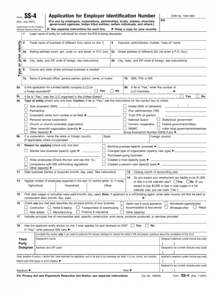 form ss 4 Preview on Page 1